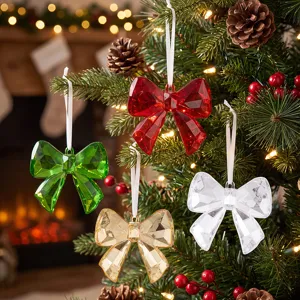 Christmas crystal acrylic bow hanging ornament for tree decoration holiday party decor