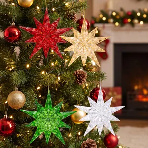 Acrylic Christmas star hanging ornaments, beautiful multi-colored faceted tree pendants.