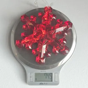 Red acrylic snowflake Christmas ornament, crystal hanging pendant for holiday tree decor.