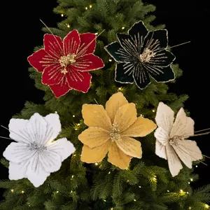 Christmas glitter fabric artificial flower branches for holiday party and festive window display.