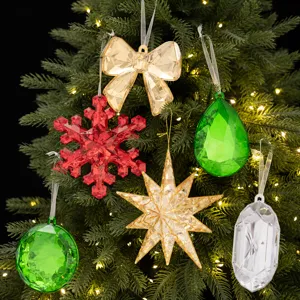 Acrylic Christmas tree hanging ornaments set, clear crystal bow snowflake star decor.