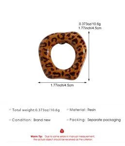 Détail de la bague en résine imprimée léopard avec dimensions et spécifications.
