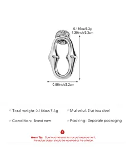 Stainless steel glasses brooch detail view showing exact dimensions and weight specifications.