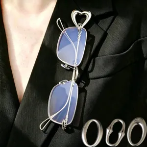 Stainless Steel Heart Round Eyeglass Holder Brooch Sunglasses Storage Pin Minimalist Suit Collar Accessory For Men Women Jewelry