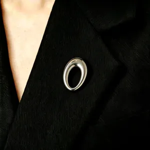 Stainless steel oval glasses brooch elegant minimalist lapel pin suit accessory for women
