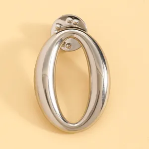 Silver metal oval loop brooch pin, versatile minimalist suit accessory for women's daily wear.