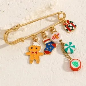Weihnachten Lebkuchen Mann Socke Gold Sicherheitsnadel Brosche festlicher Emaille Schmuck