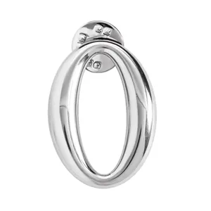 Silver metallic oval brooch pin minimalist design clothing accessory detail view