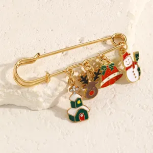Weihnachten Brosche Pin mit niedlichen Baum Rentier Glocke Schneemann Anhänger Schmuck.