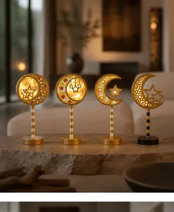 Lampada da notte decorativa LED luna stella dorata luce d'ambiente calda per tavolo casa