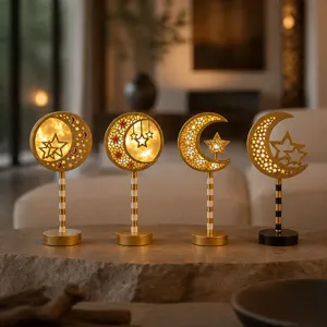 Luce Notturna a LED in Legno a Forma di Luna e Stella Lampada Decorativa Oro Nero per Natale Festa Casa Camera da Letto Ornamento