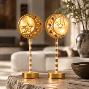 Lampada da scrivania LED decorativa luna stella dorata luce notturna festiva creativa