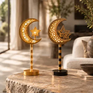 Set di lampade da tavolo a LED decorative con luna e stelle per illuminazione festiva.