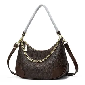 Women's Classic PU Leather Underarm Shoulder Bag Retro Crocodile Pattern Metal Chain Crossbody Bag Fashion Casual Handbag