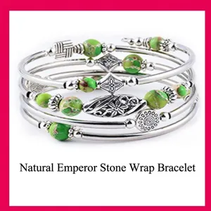 Natürlicher kaiserlicher Jaspis Stein mehrschichtiger Wickelarmband mit Silberperlen.