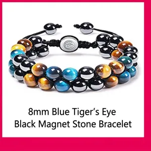 8mm Blauer Tigerauge Stein Magnet Perlen Mehrschichtige Wickelarmband Schmuck Detail