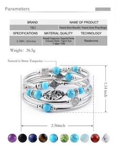 Natürlicher Stein mehrschichtiger Wickelarmband mit Türkis und Perlen für Damen.