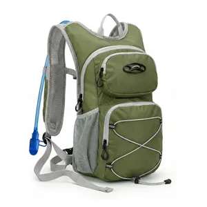 Green hydration backpack for cycling and hiking, lightweight sport backpack with water bladder tube.