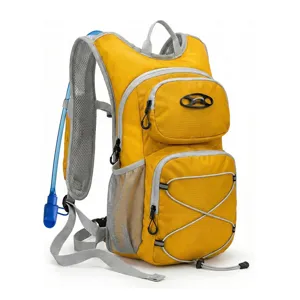 Outdoor cycling hiking hydration backpack with water tube and mesh shoulder straps detail view.