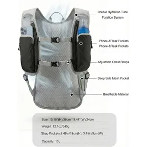 Outdoor cycling hiking hydration backpack with multiple pockets and breathable mesh design.