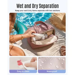 Quilted travel cosmetic bag with wet and dry separation, waterproof and easy to clean storage.