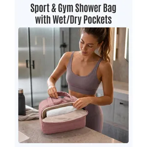 Quilted Travel Toiletry Bag Gym Shower Bag Cosmetic Bag with Wet Dry Pockets for Women