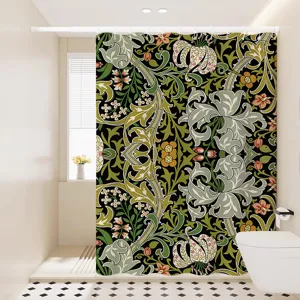 Waterproof Shower Curtain Set Vintage Botanical Floral Print Fabric Bath Curtain With Hooks And Tiebacks For Bathroom
