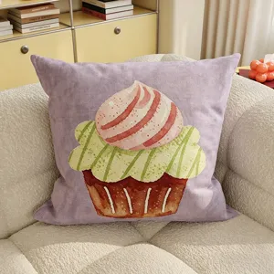 Housse de coussin mauve cupcake aquarelle salon confortable canape oreiller decoratif doux