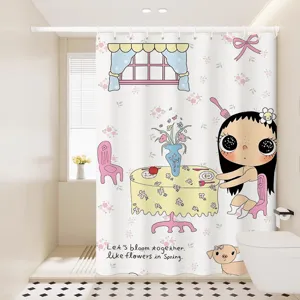 Cortina de ducha impermeable dibujo animado bonita niña estampado tela decoracion hogar