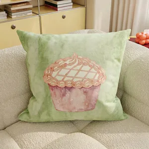 Housse de coussin verte style dopamine imprimée cupcake pour canapé salon bureau.