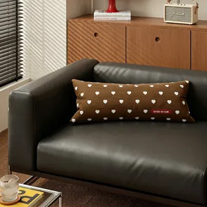 Retro brown heart polka dot throw pillow detail view, comfortable soft lumbar cushion cover