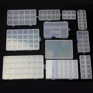 Transparent plastic storage box with multiple grids for jewelry earrings beads small items.