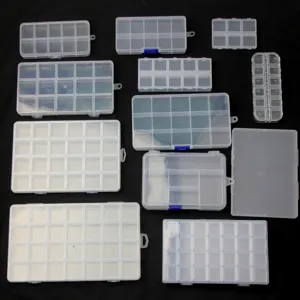 Clear plastic storage box with multiple grids, ideal for jewelry, beads, and small accessories.