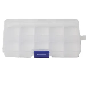 Transparent plastic storage box detail, 10 grids organizer for small jewelry and beads parts.