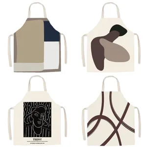 Nordic Matisse Art Style Cotton Linen Sleeveless Apron Household Adult Fashion Painting Cooking Waist Apron Workwear