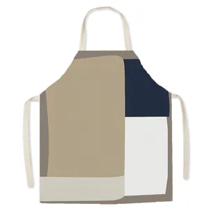 Abstract art cotton linen apron detail view, stylish geometric design for home cooking and painting.