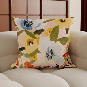 Decorative floral throw pillow for modern sofa, elegant printed cushion for living room bed.