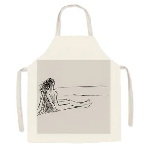 Close up detail of the artistic figure sketch print on the cotton linen kitchen apron.