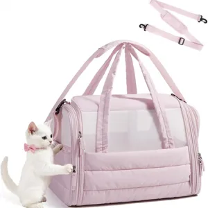 Soft-Sided Pet Carrier Bag For Small Cats And Dogs Foldable Quilted Fluffy Travel Handbag Crossbody Pet Bag With Breathable Mesh