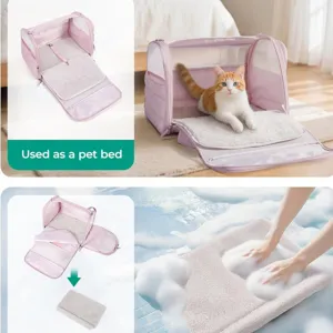 Pink quilted foldable pet carrier bag and cozy cat bed for small dogs and cats outdoor travel