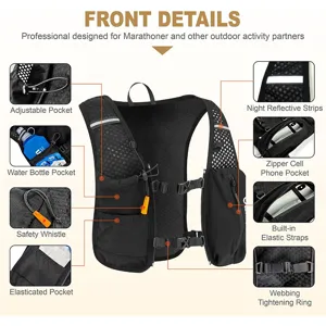 Ultra-lightweight black cross-country running backpack with multiple storage pockets for outdoor sports.