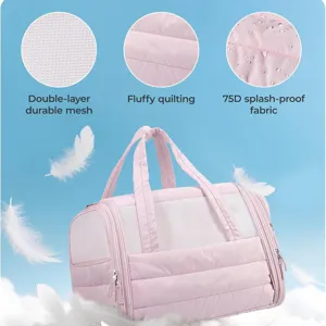 Pink quilted pet carrier bag for small cats and dogs, portable foldable design with breathable mesh.