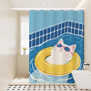 Wasserdichter Cartoon Katzen Duschvorhang fürs Bad, süßer Stoff Vorhang für die Nasszelle.