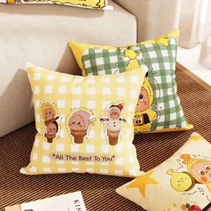 Coussin Décoratif Mignon Imprimé Cartoon Housse en Peluche pour Canapé Maison Bureau Voiture Salon