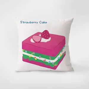 Coussin décoratif moderne et minimaliste avec motif de gâteau aux fraises, housse en velours.