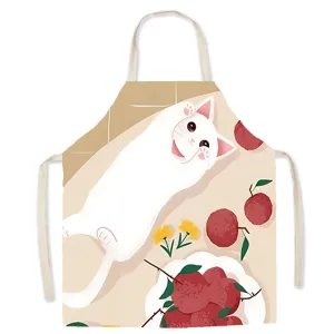 Cute cartoon white cat apron for kitchen cooking, household anti-fouling art studio smock.