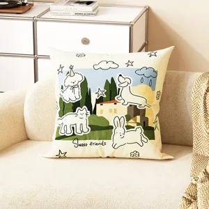 Coussin imprimé animal mignon, tissu doux, idéal pour le canapé du salon et la sieste.