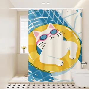 Wasserdichter Cartoon Katze Duschvorhang Set Mit Haken Und Band Badezimmer Wasserdichtes Stoff Duschvorhang Heimdekoration