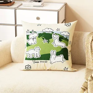 Joli coussin décoratif imprimé d'animaux de dessin animé, coussin en coton lin pour canapé.