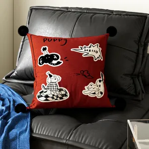 Cute cartoon throw pillow cover with cute animal prints, soft fabric sofa cushion case.